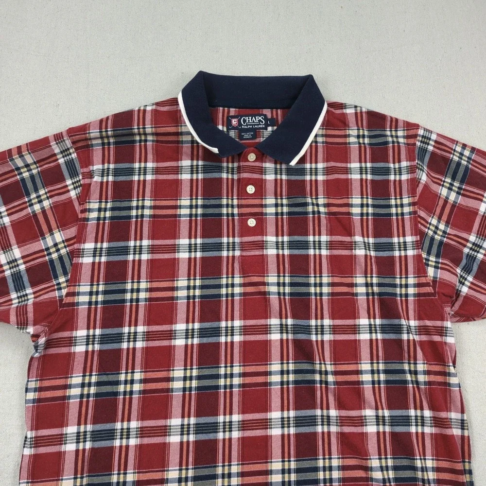 Vintage Chaps Ralph Lauren Shirt Large Red Tartan Plaid Preppy Casual‎